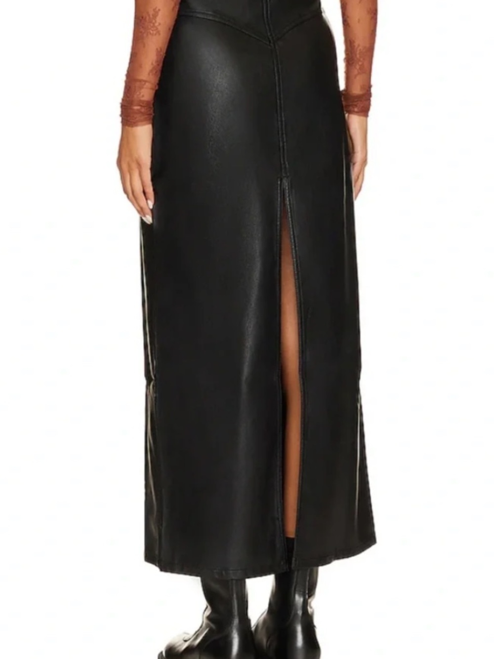 Free People City Slicker Vegan Leather Maxi Skirt Black High Rise A-Line Slit - Picture 9 of 14